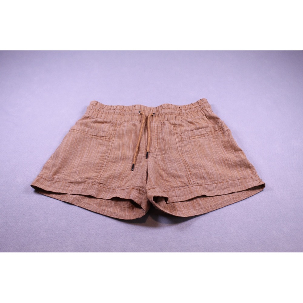 Athleta Cabo Linen Textured 4" Short Brown Terracotta Smocked Waist Womens 2